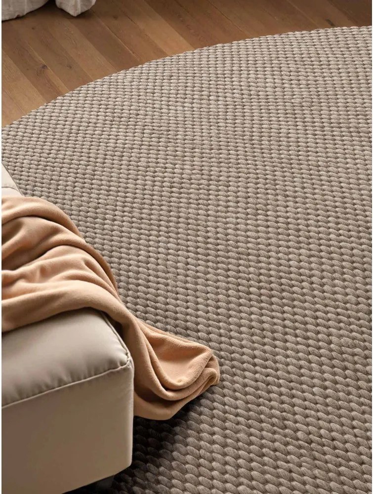 Beżowy wełniany okrągły dywan tkany ręcznie ø 160 cm Lyon Beans – Elle Decoration