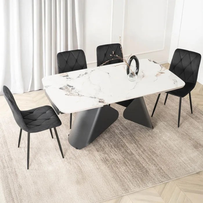 Stół Rozkładany Prostokątny VERONA 160-240 cm Ceramiczny Biały Marmur/Czarny Nowoczesny