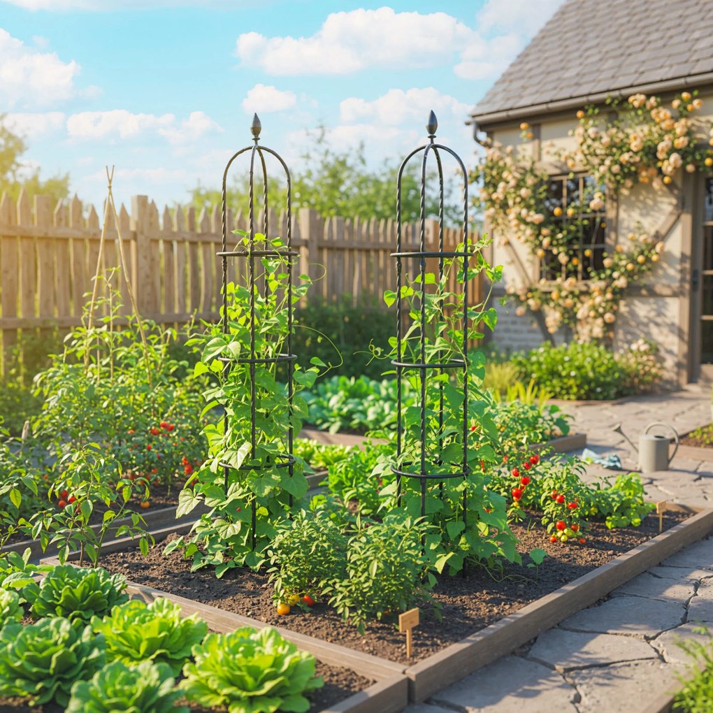 Outsunny Podpóra do pnączy 2 szt. 174 cm Obelisk ze stali, zdejmowana podpórka dla roślin pnących, do róż | Aosom PL