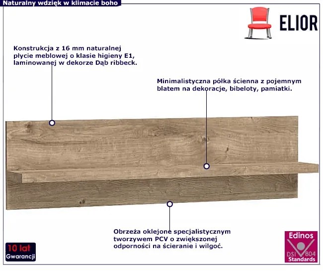 Półka ścienna w dekorze dąb ribbeck - Leticia 13X