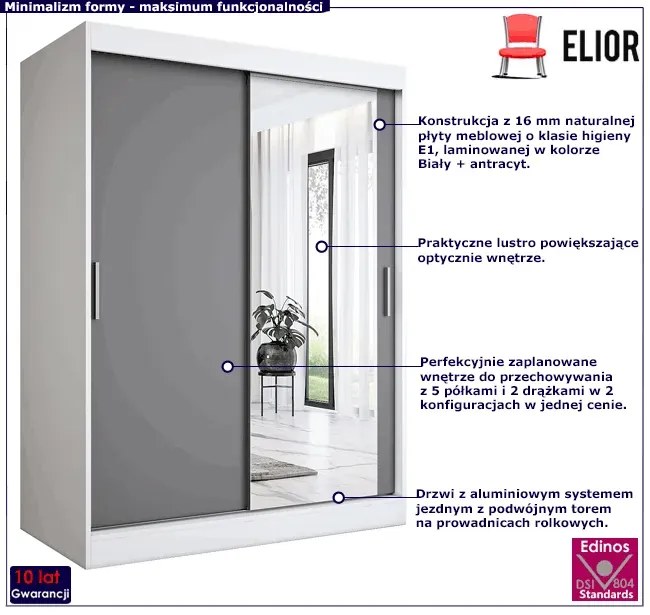 Szafa przesuwna biel + antracyt 150 cm W8-R17