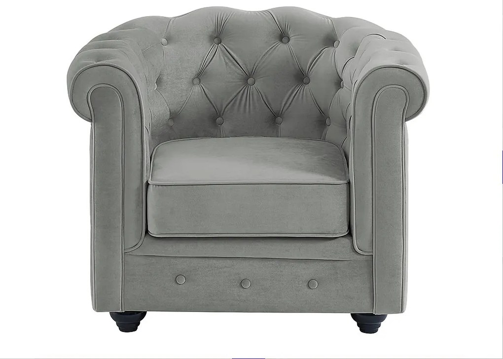 Fotel CHESTERFIELD - Jasnoszary welur