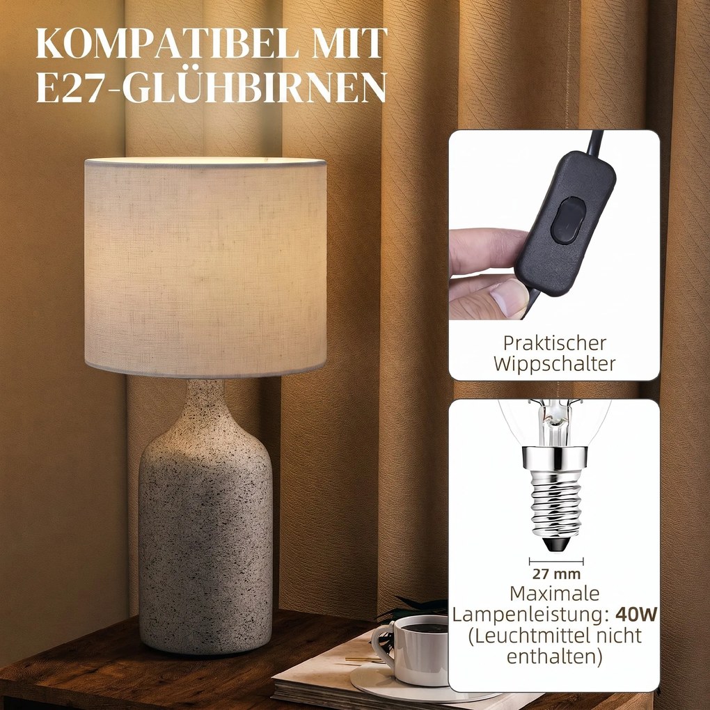 HOMCOM Lampa stołowa, lampka nocna z ceramiczną podstawą, lnianym abażurem, 22x22x45 cm piaskowy+beżowy | Aosom PL