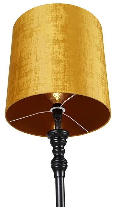 Lampa stojąca czarna z abażurem ze złotej tkaniny 40 cm - Classico klasyczny/Antyczny Oswietlenie wewnetrzne