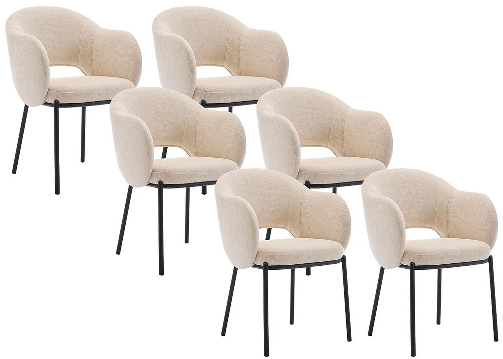 Zestaw 6 krzeseł z podłokietnikami z teksturowanej tkaniny i czarnego metalu - Beżowy - ACACILIO