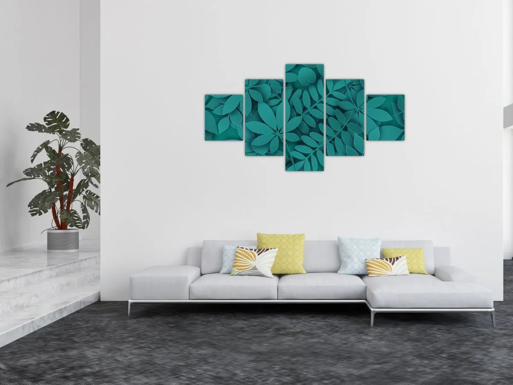 Obraz - Turkusowe liście (125x70 cm)