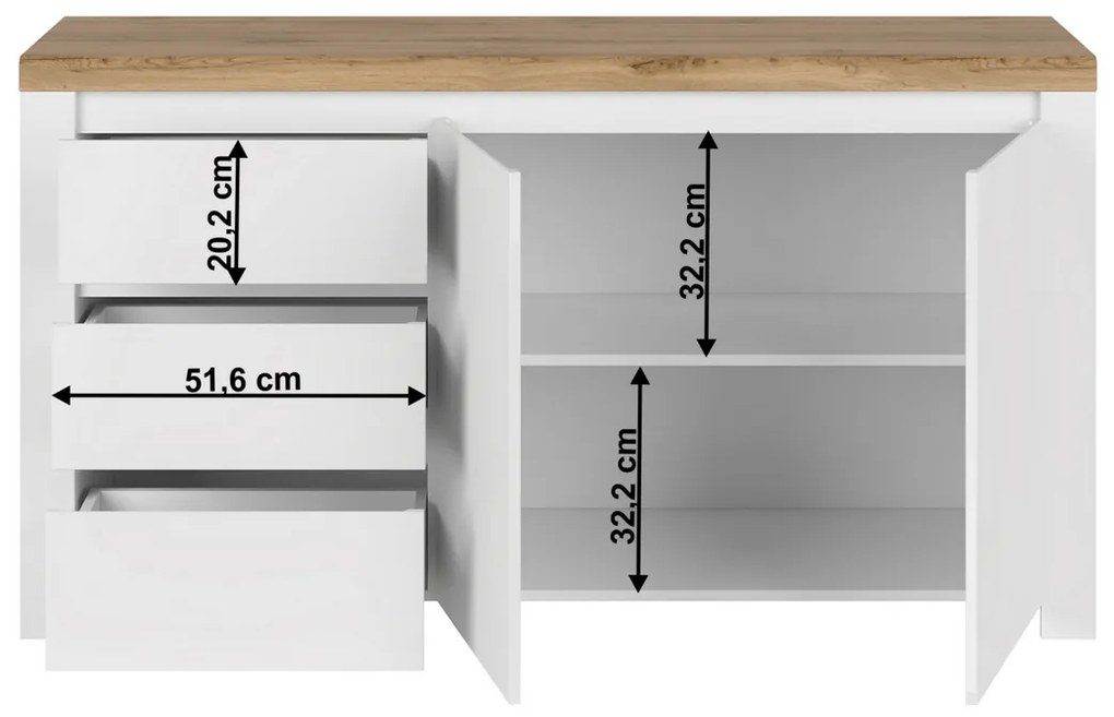 Komoda VILGO 2D3S, błyszczący biały