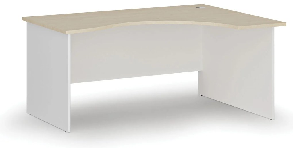 Ergonomiczne biurko PRIMO WHITE, 160x120 cm, prawe, biały/brzoza