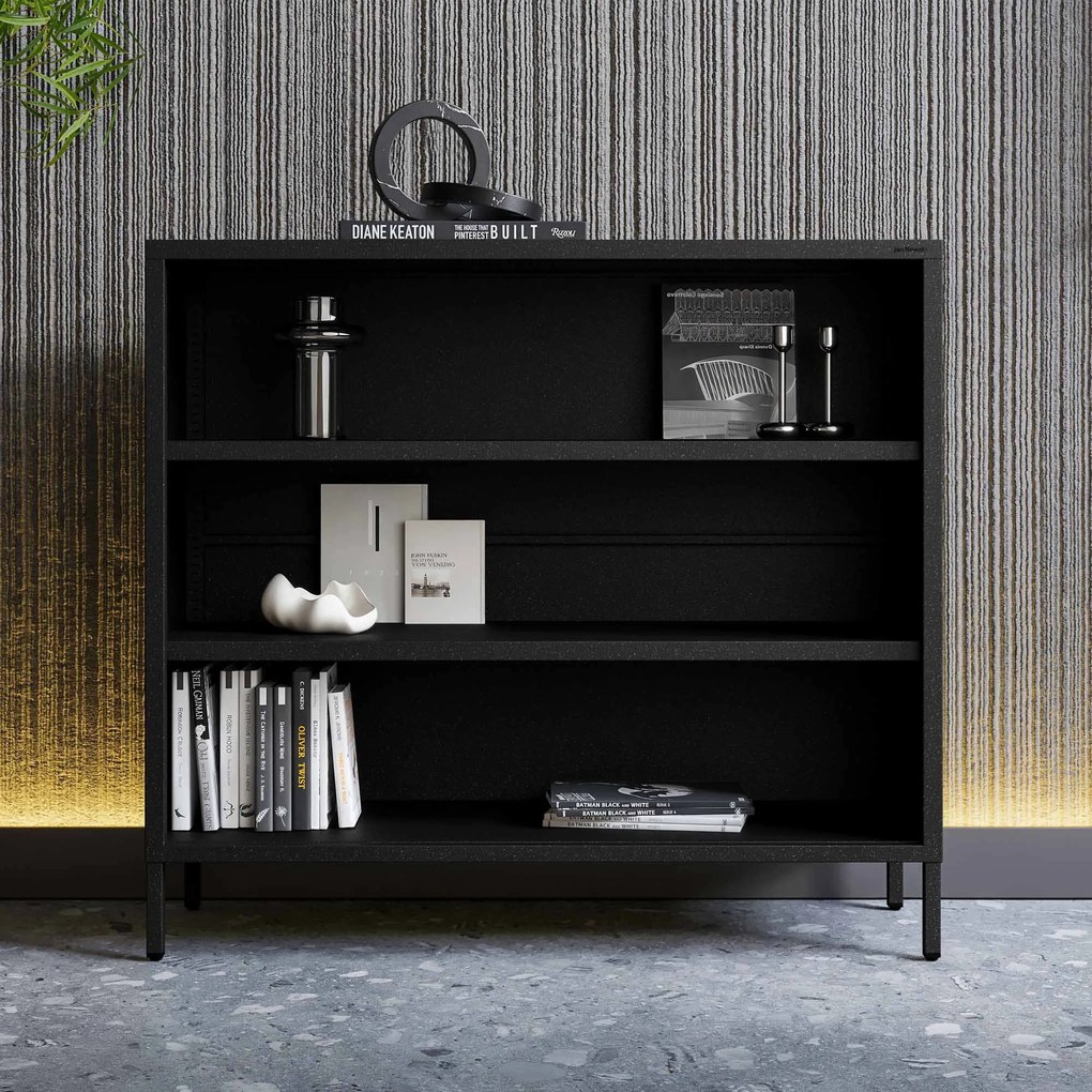 Niski regał metalowy czarny Modern LUCA 1000 x 900 x 350 mm