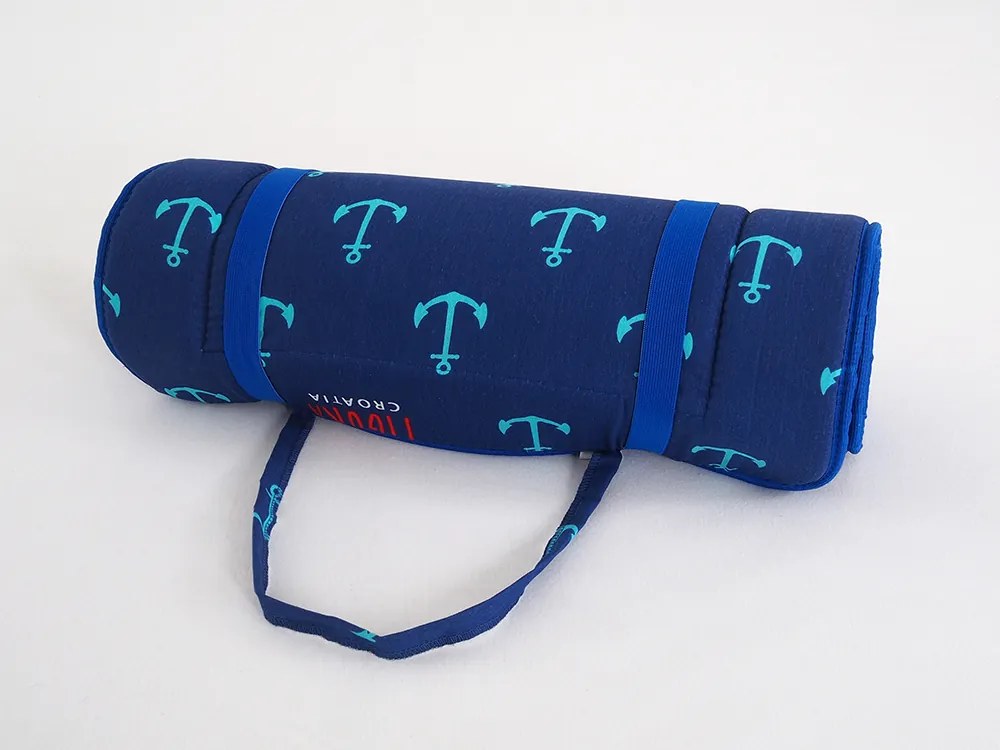 Leżak plażowy w rolce KOTWICZKI 148x52 cm, niebieski