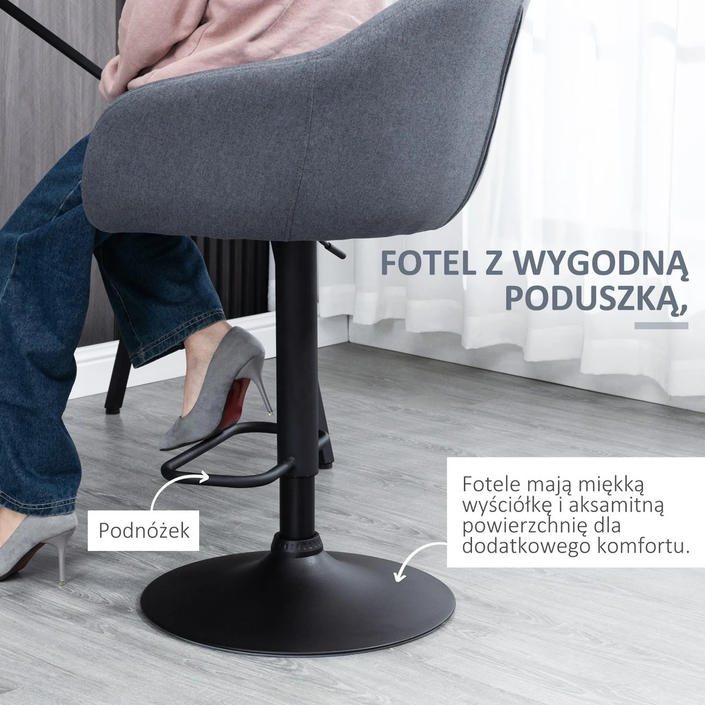HOMCOM Barstool 92-112cm Regulowany na wysokość Barowy krzesło w stylu lnianym Ciemnoszary