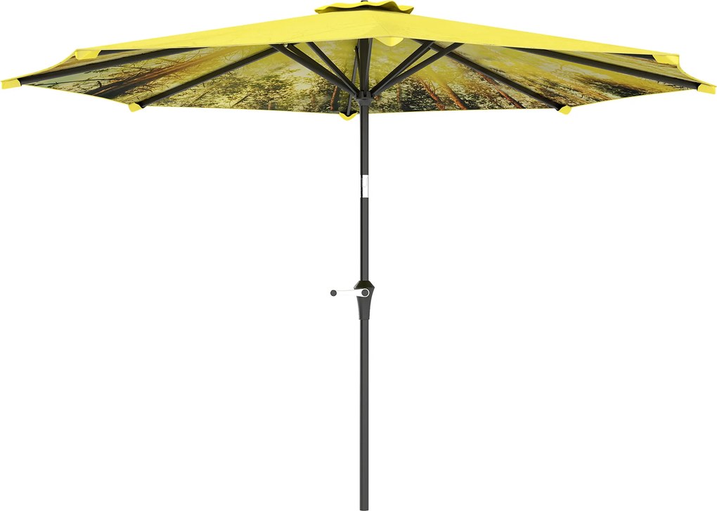 Outsunny Żółty parasol Ø300 cm z korba, ośmiokątny, balkonowy