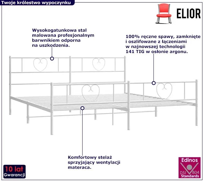 Białe metalowe rustykalne łóżko małżeńskie 200x200 cm - Edelis