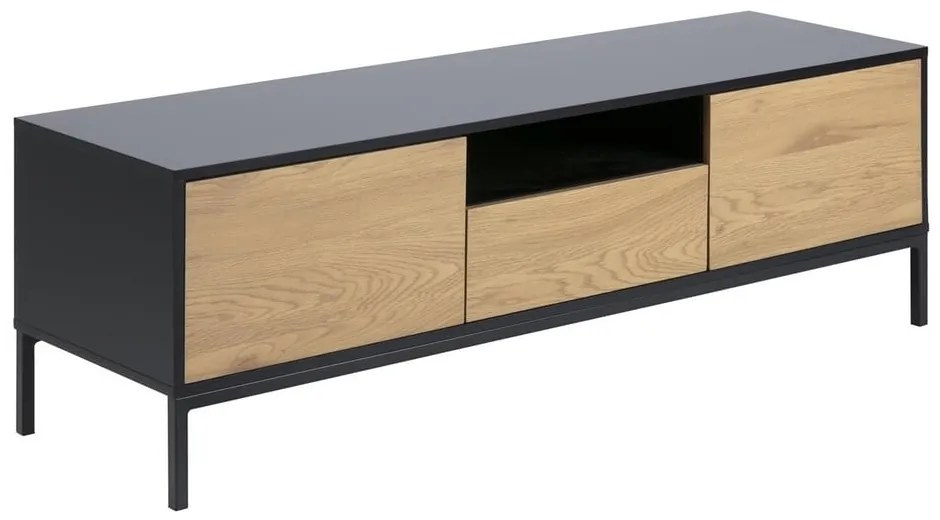 Czarno-naturalna szafka pod TV w dekorze dębu 140x45 cm Seaford – Actona