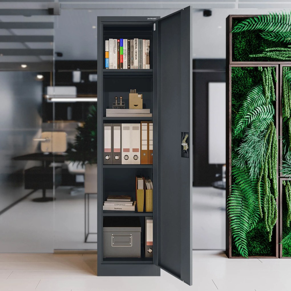 Biurowa szafa metalowa na akta ALEX, 450 x 1850 x 400 mm, antracyt