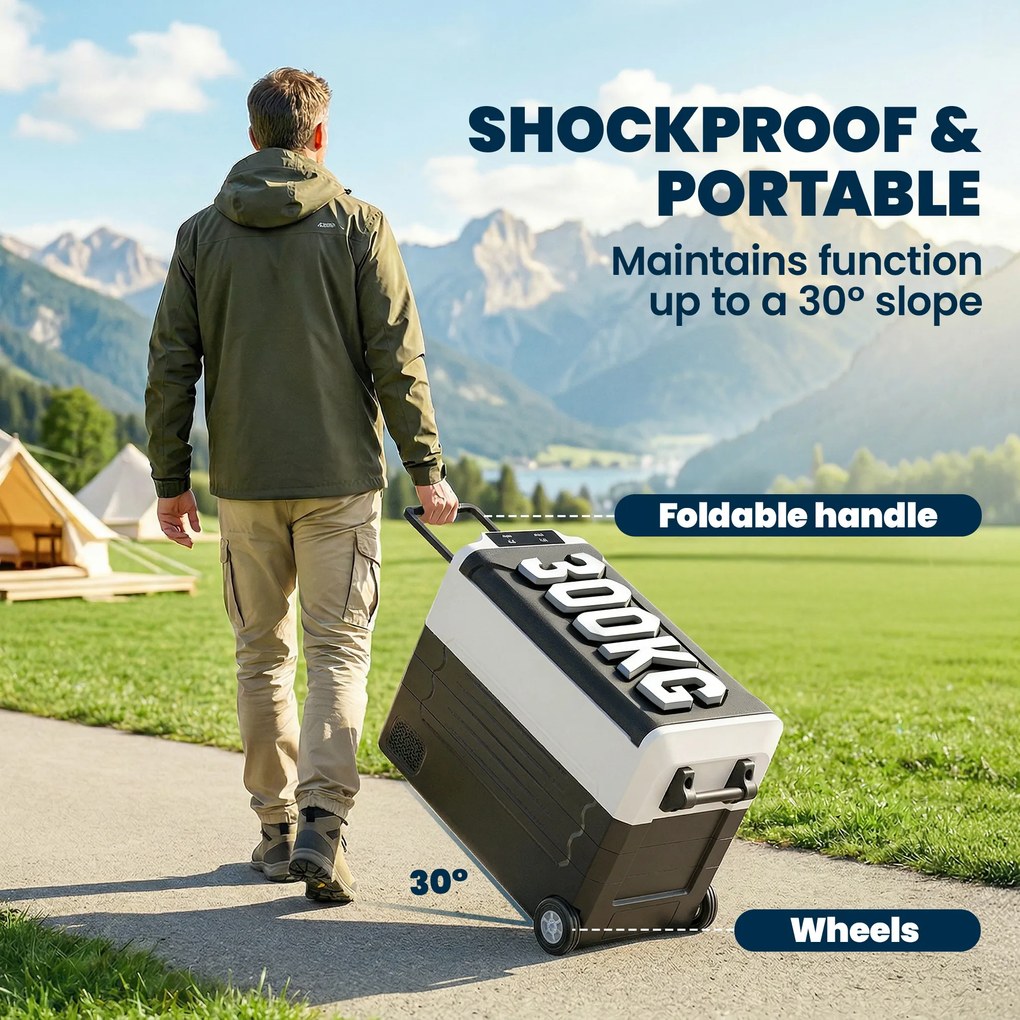 Outsunny Lodówka kompresorowa 50L -20℃ do 20℃ z aplikacją, LED, ochroną baterii i składanym uchwytem | Aosom PL