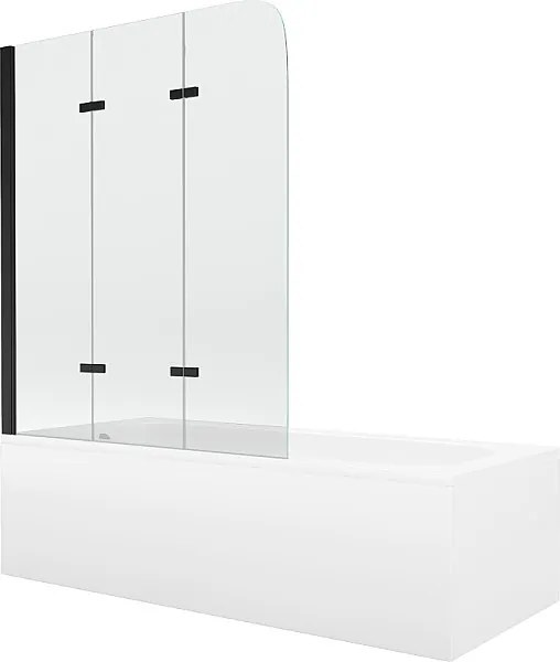 Mexen Vega wanna prostokątna 170 x 70 cm z obudową i parawanem 3-skrzydłowym 120 cm, transparent, czarny - 550117070X9012037000