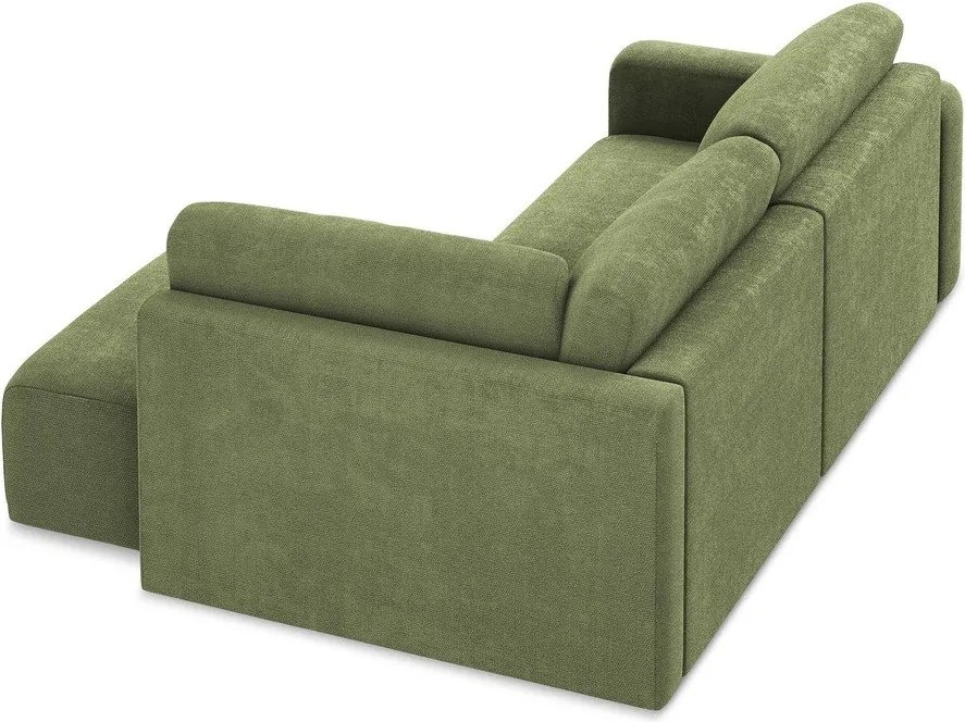 Zielony rozkładany narożnik ze schowkiem z tkaniny szenilowej (prawostronny/w kształcie litery L) Kona – Makamii