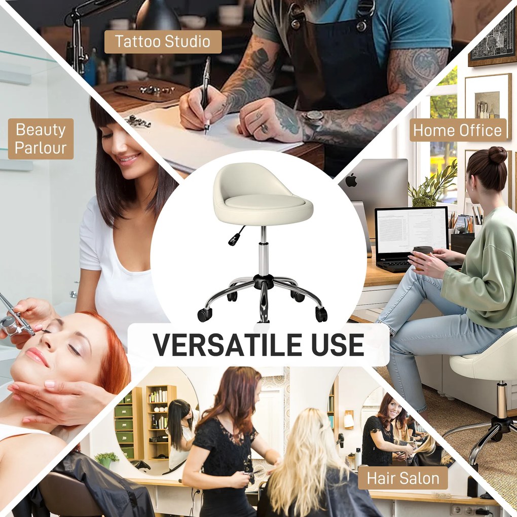 HOMCOM Hoker roboczy, obrotowy hoker, regulowane siedzisko, 50 cm x 50 cm x 83 cm, Biały