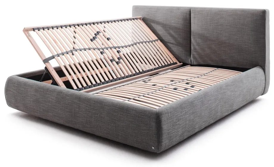 Ciemnoszare tapicerowane łóżko dwuosobowe ze schowkiem i stelażem 180x200 cm Atesio – Meise Möbel