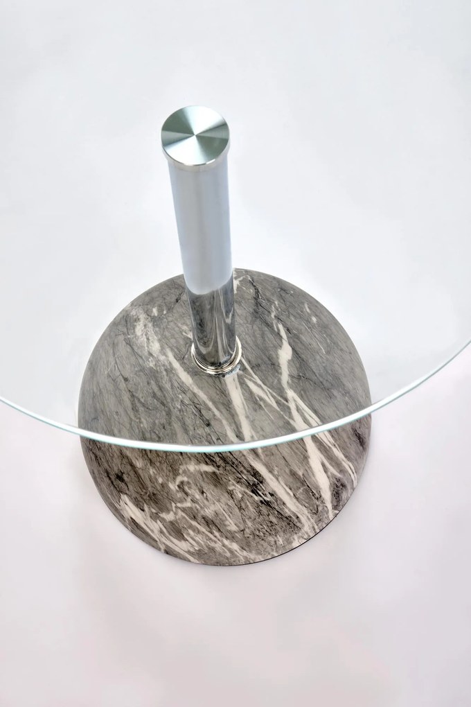 Okrągła mała ława, szklany blat, popielaty marmur/szkło 40/51 ARIANA
