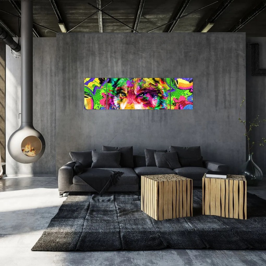 Obraz - Wilk z graffiti (170x50 cm)