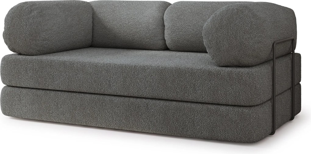 Masseno Sofa piankowa EIREN z funkcją spania, Kanapa z pianki do salonu, Bezmontażowa, Tkanina bucle – Szary QUELLE 92