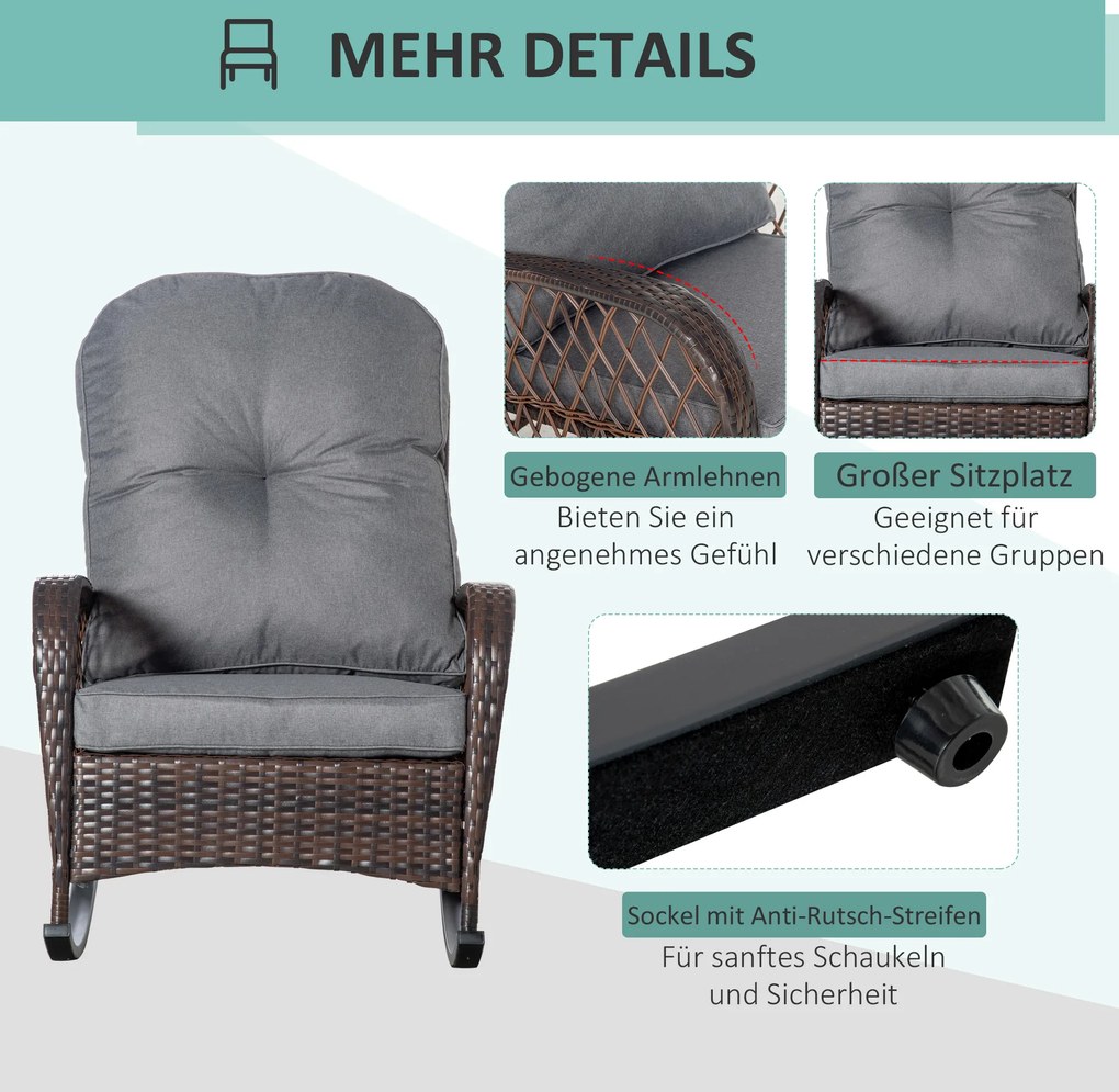 Outsunny fotel bujany z poduszką meble ogrodowe krzesło ogrodowe PE rattan brązowy