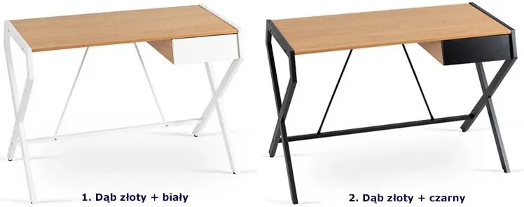 Industrialne biurko metalowe z szufladą dąb złoty + biały - Helio