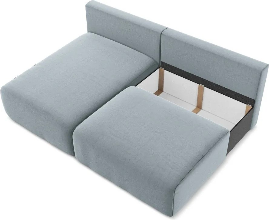 Niebieski aksamitny rozkładany/ze schowkiem narożnik (lewostronny/z szezlongiem) Kalena – Makamii