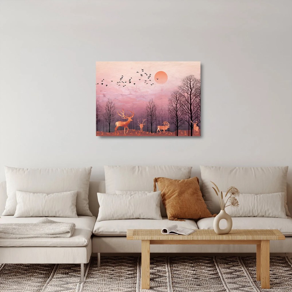 Zdjęcie - Jeleń w blasku zachodzącego słońca (70x50 cm)