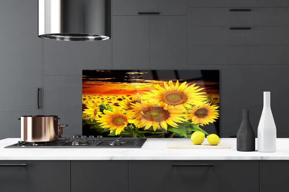 Szkło do Kuchni na Ścianę Radosny Słonecznik w Pełni