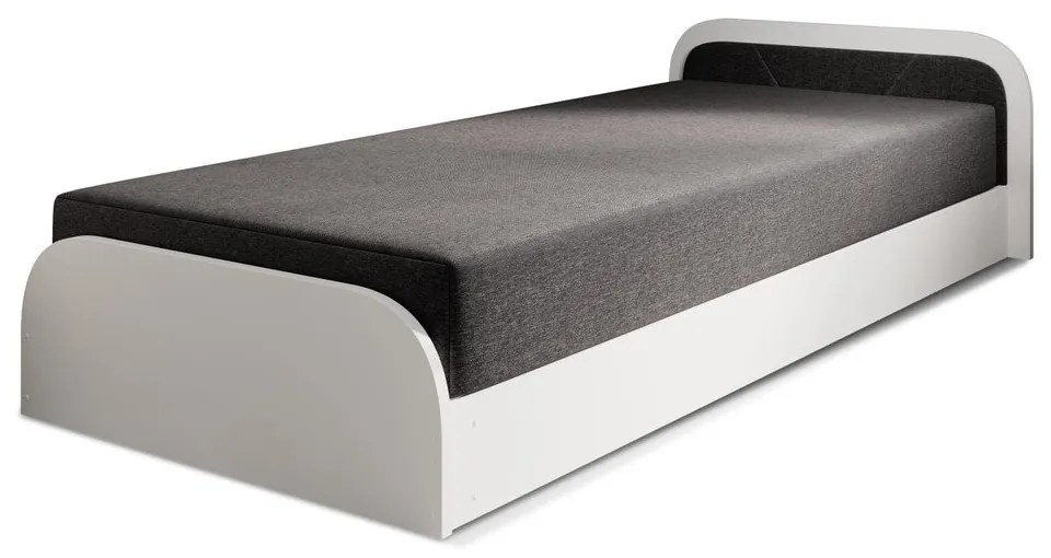 Białe/ciemnoszare tapicerowane/z płyty wiórowej łóżko jednoosobowe ze schowkiem z materacem 80x190 cm Parys – ELTAP