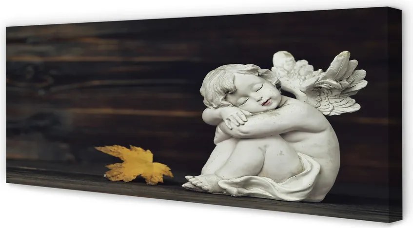 Duży obraz na płótnie Śpiący Anioł na Liściu i Deskach