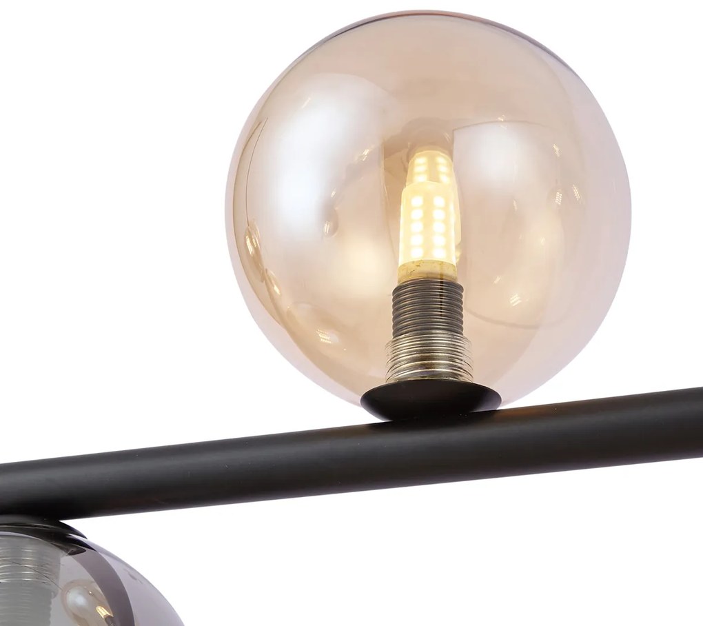 Lampa wisząca czarna z dymionym i bursztynowym szkłem prostokątna 8-punktowa - Monaco Nowoczesny Oswietlenie wewnetrzne