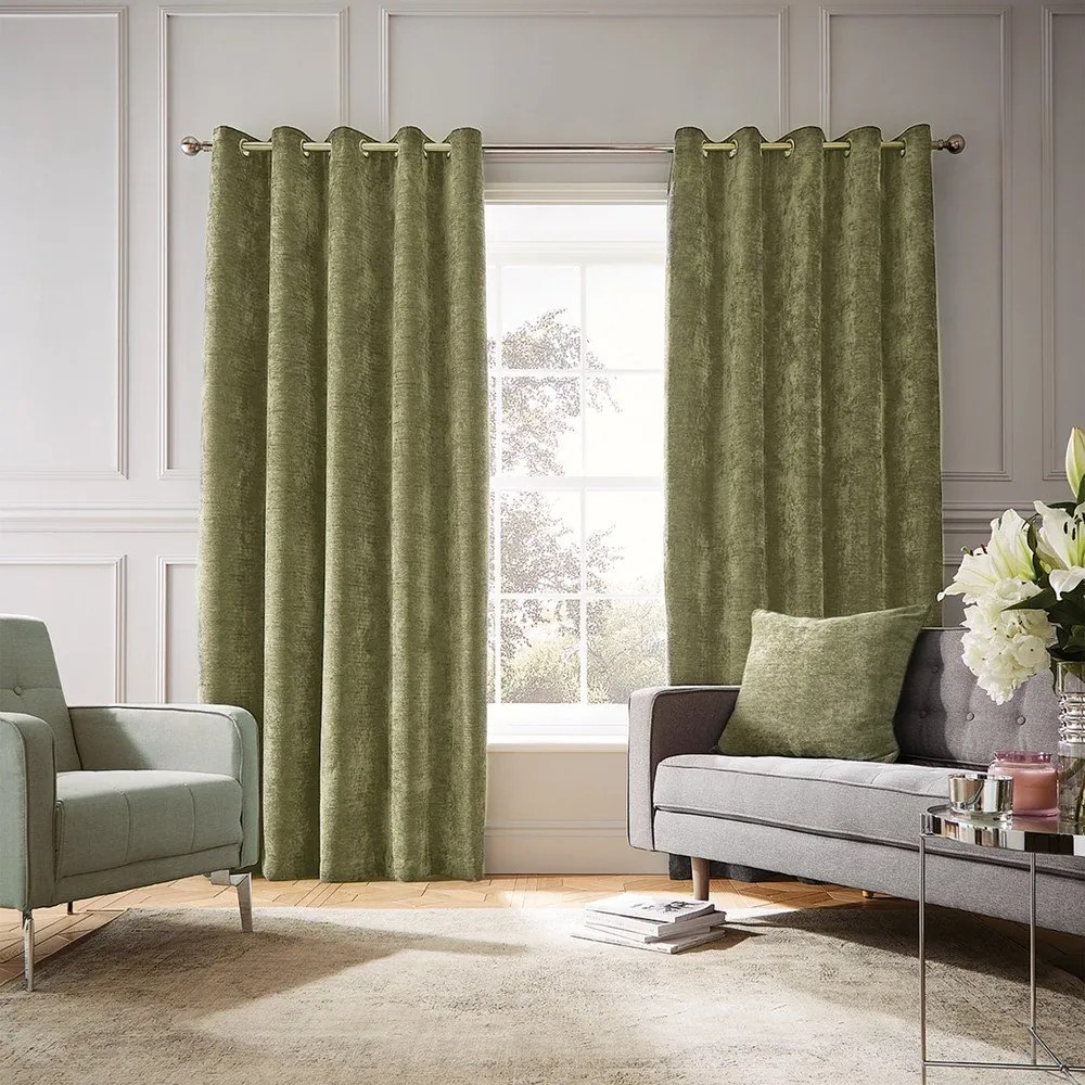 Zasłony termiczne z szenilu w kolorze khaki zestaw 2 szt. 229x183 cm Selene Luxury Chenille – Hyperion