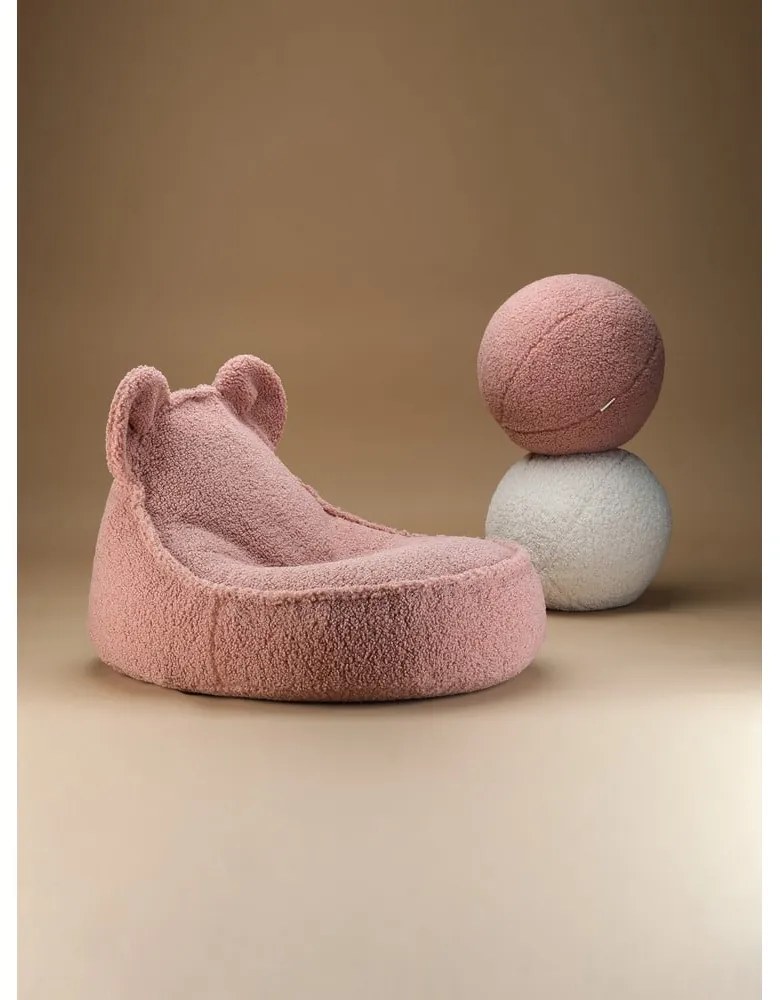 Różowy dziecięcy worek do siedzenia z materiału bouclé Bear – Wigiwama