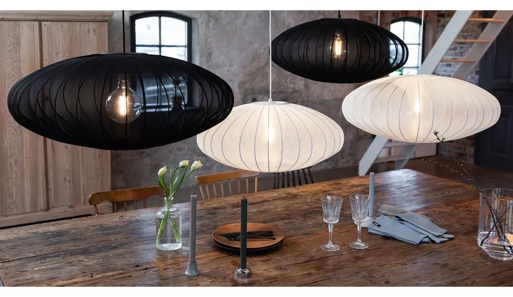 Czarna lampa wisząca z tekstylnym kloszem ø 60 cm Florence – Markslöjd