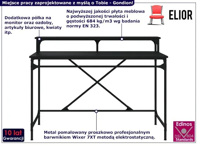 Czarne loftowe biurko z nadstawką metalowe 100 cm - Gondion