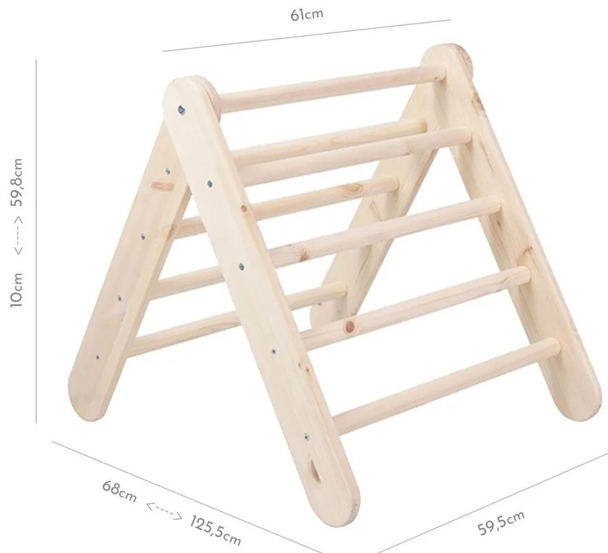Różowo-naturalna drabinka pikler z litego drewna sosnowego 61x60x60 cm Montessori – Meowbaby