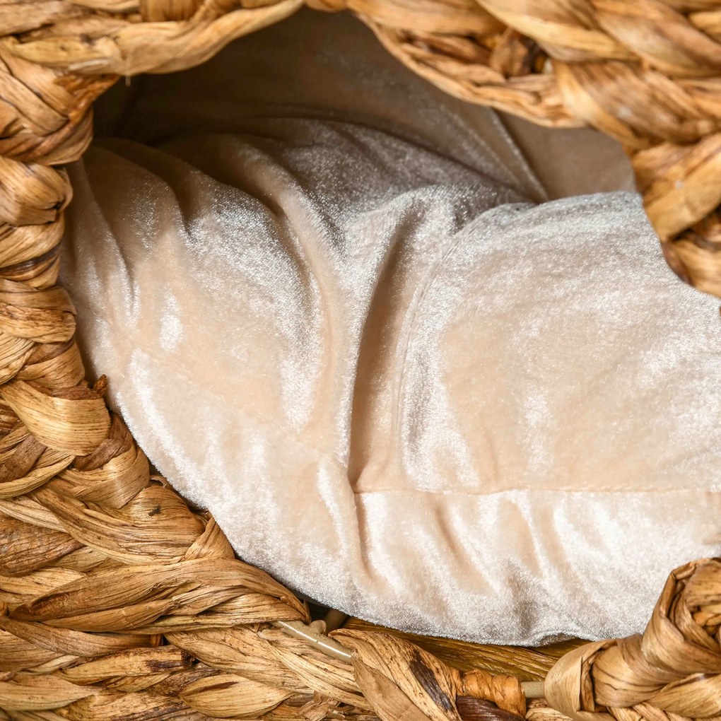 PawHut Drapak dla Kota z Wieżą, 3 Poziomy, Zdejmowane Poduszki, Otwory Drzwiowe, Hiacynt Wodny, Jasnobrązowy