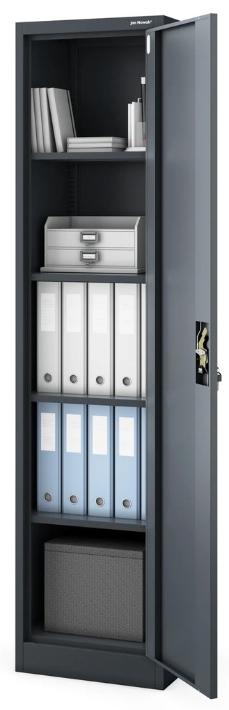 Szafa biurowa metalowa na akta, wąska, antracytowa, 450x1850x400 mm: ALEX