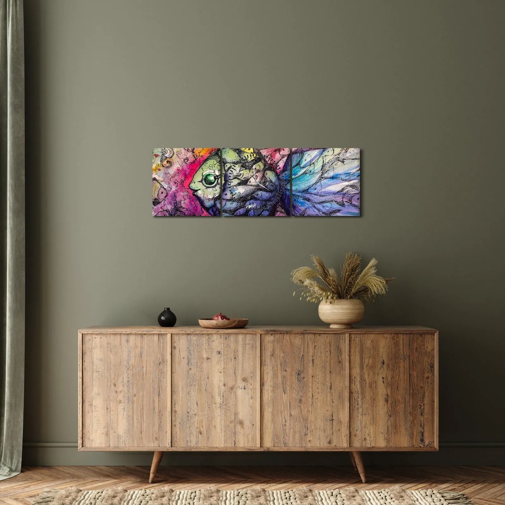 Obraz - Kolorowa rybka (z zegarem) (90x30 cm)