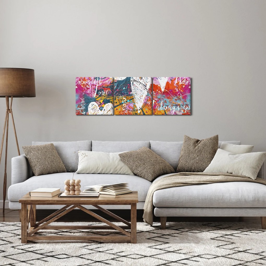 Obraz - Serce na abstrakcyjnym tle (z zegarem) (90x30 cm)
