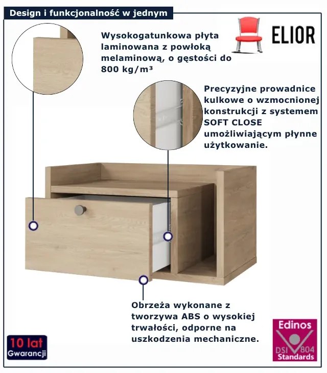 Szafka nocna wisząca z szufladą dąb cremona E9-S96
