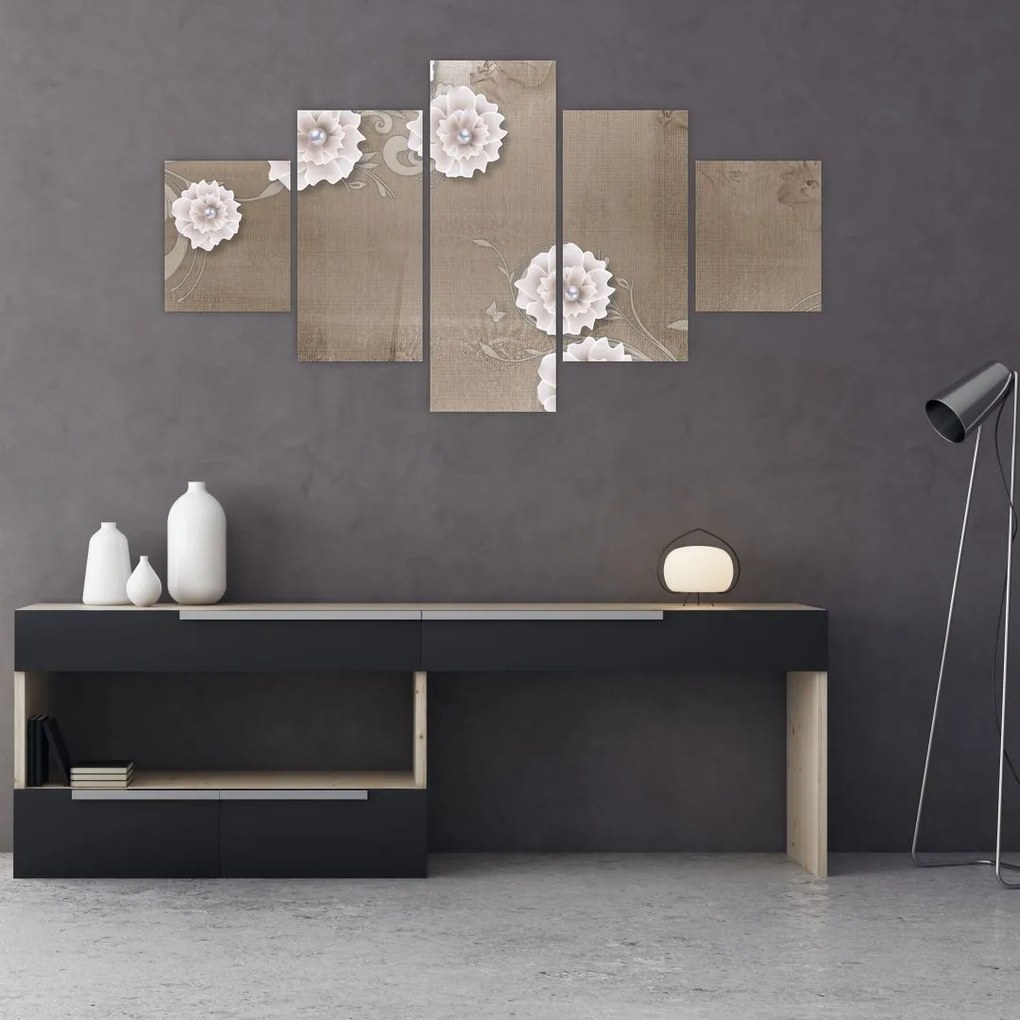 Obraz - Draperie z kwiatami (125x70 cm)