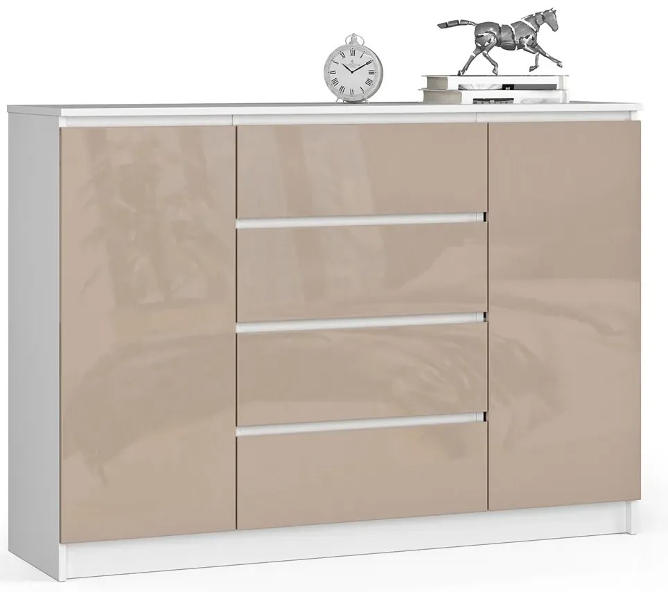 Nowoczesna komoda do salonu biała + cappuccino połysk - Liv 4X 140 cm