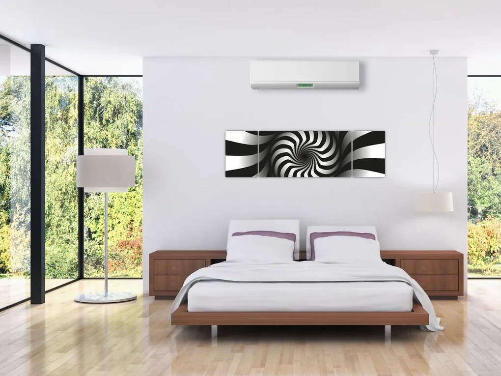 Abstrakcyjny obraz czarno - białej spirali (170x50 cm)