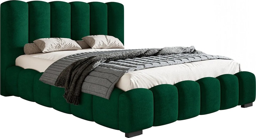 Łóżko dwuosobowe 160x200 cm Pearl - gruba pianka, nowoczesny styl, łóżko z pojemnikiem i stelażem - zielony (Amor Velvet 4311)