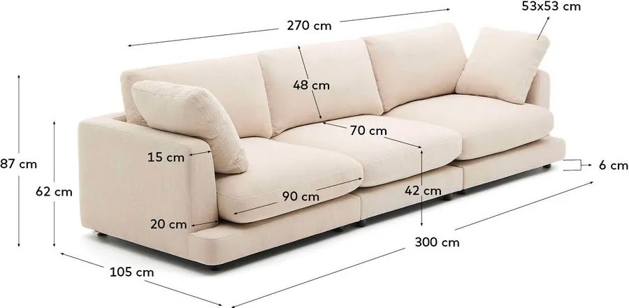 Beżowa sofa z tkaniny szenilowej 300 cm Gala – Kave Home